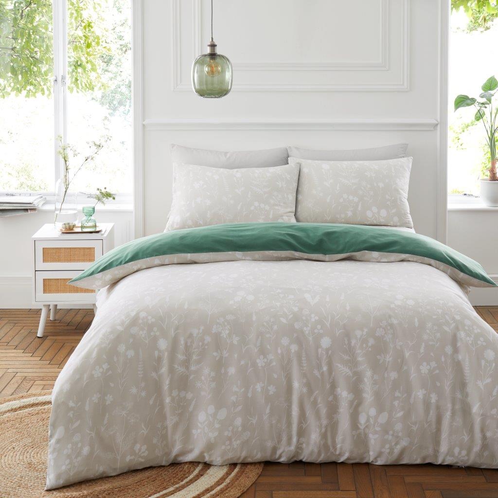Green & Grey Floral Reversible Duvet Set