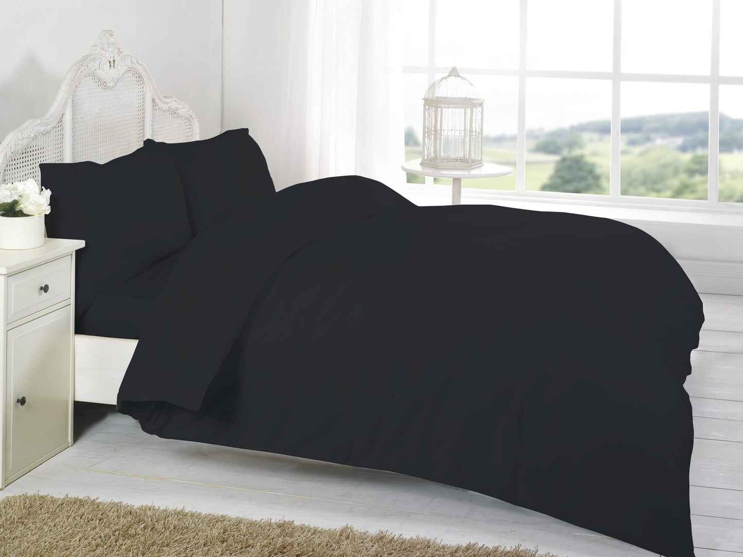 300 Thread Count Egyptian Cotton Black Duvet Set All Bed Sizes