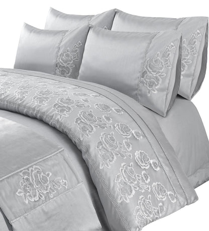 Floral Embellished Textured Duvet Set 2 Colours