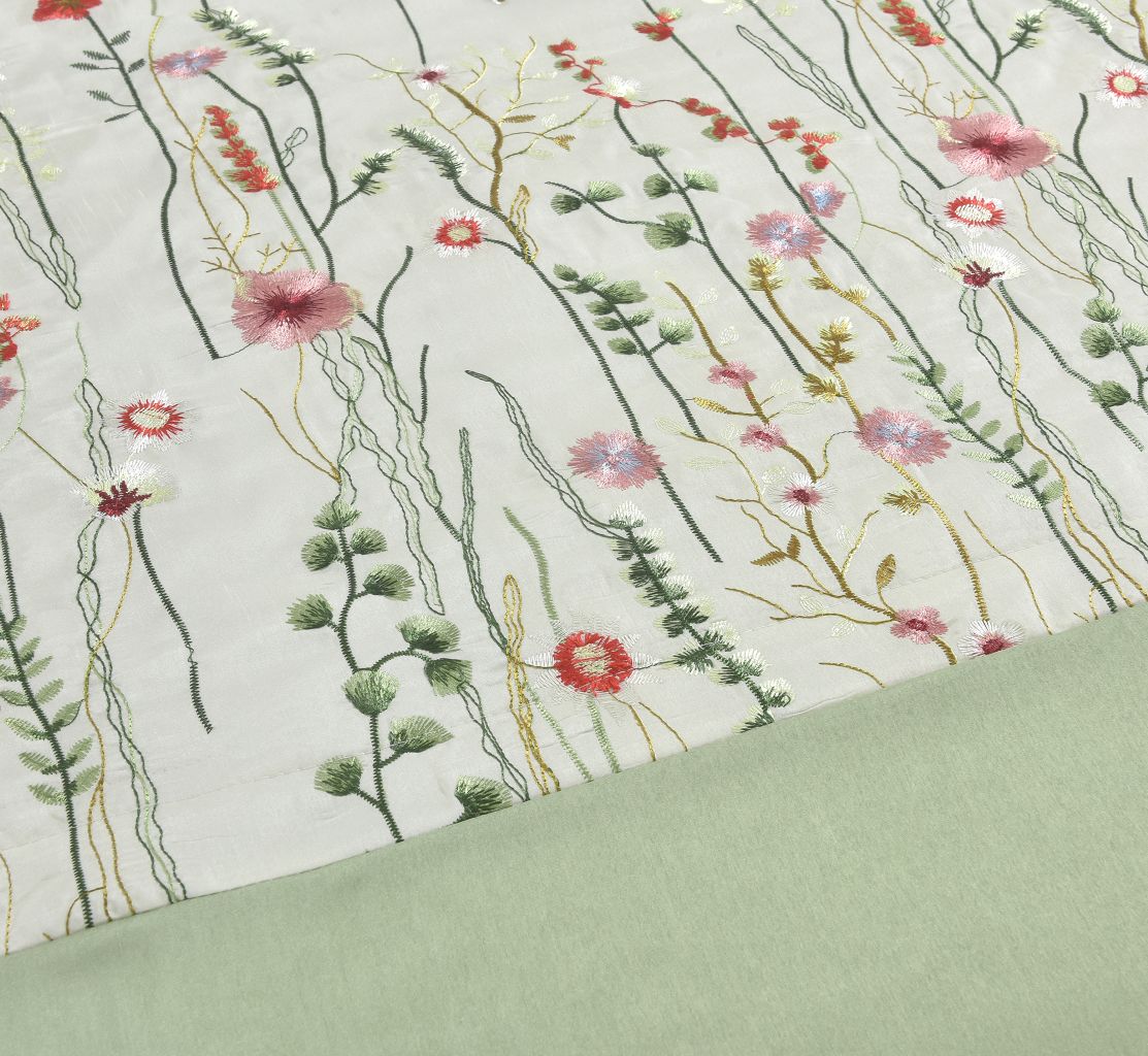 Green Floral Embroidered Duvet Set & Cushions