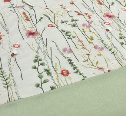 Green Floral Embroidered Duvet Set & Cushions