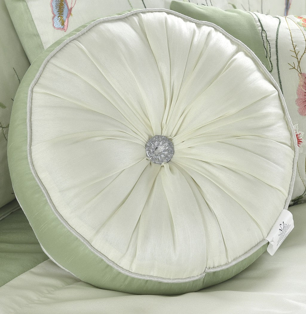 Green Floral Embroidered Duvet Set & Cushions