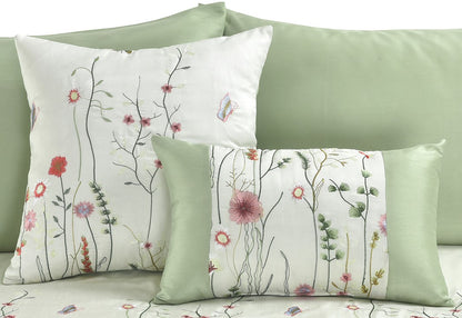 Green Floral Embroidered Duvet Set & Cushions