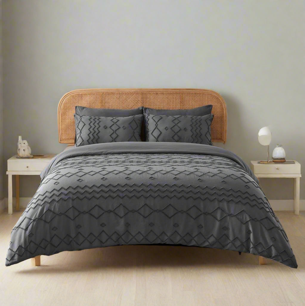 Geometric Patterned Textured Duvet Set 3 Colours