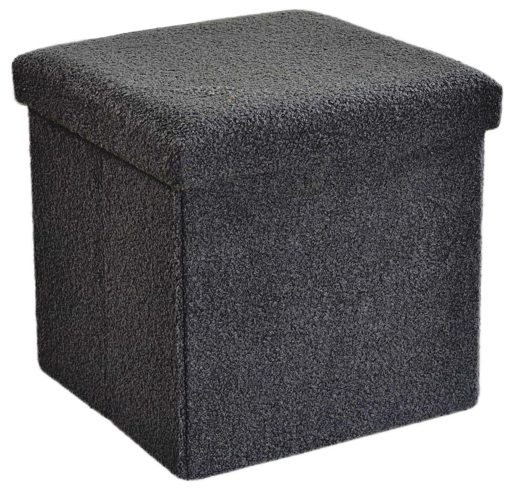 Black Boucle Fabric Foldable Storage Ottoman Sizes