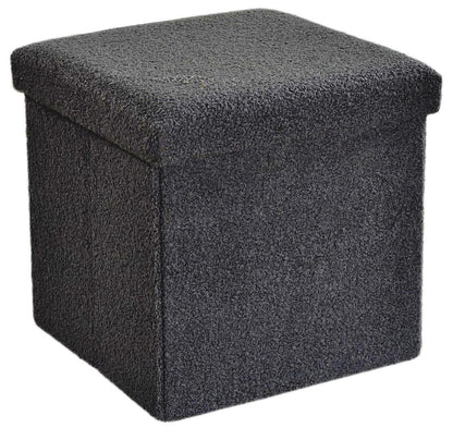 Black Boucle Fabric Foldable Storage Ottoman Sizes