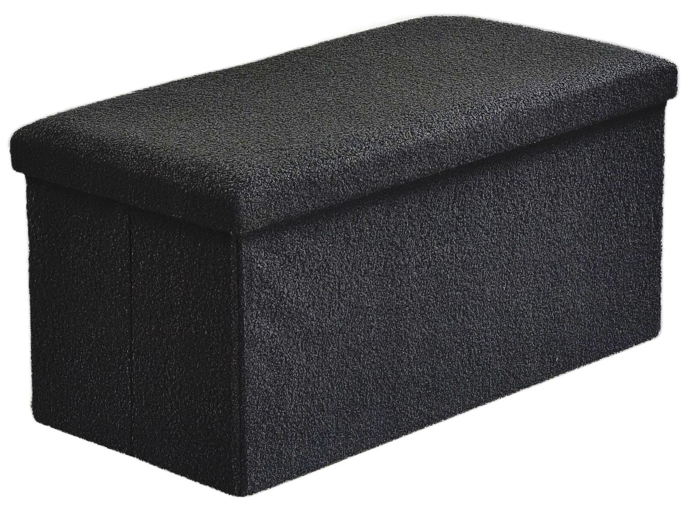 Black Boucle Fabric Foldable Storage Ottoman Sizes