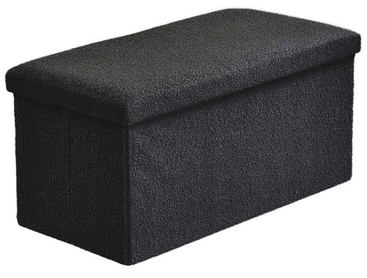 Black Boucle Fabric Foldable Storage Ottoman Sizes