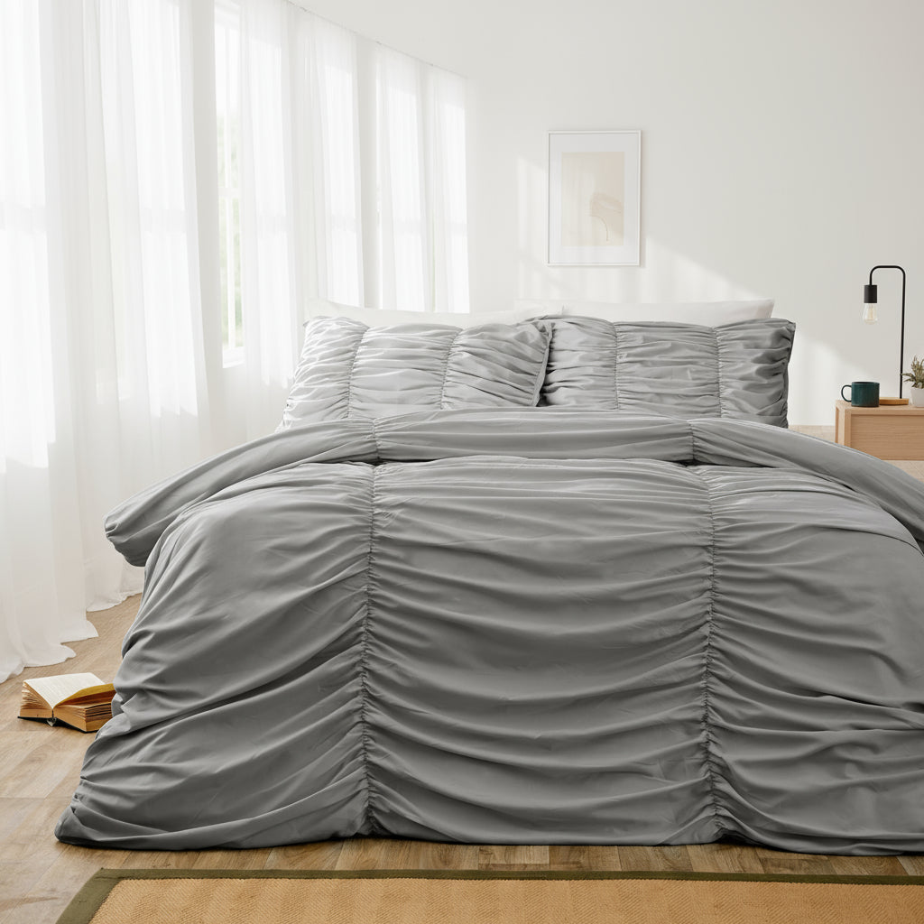 Textured Pintuck Microfibre Duvet Set 3 Colours