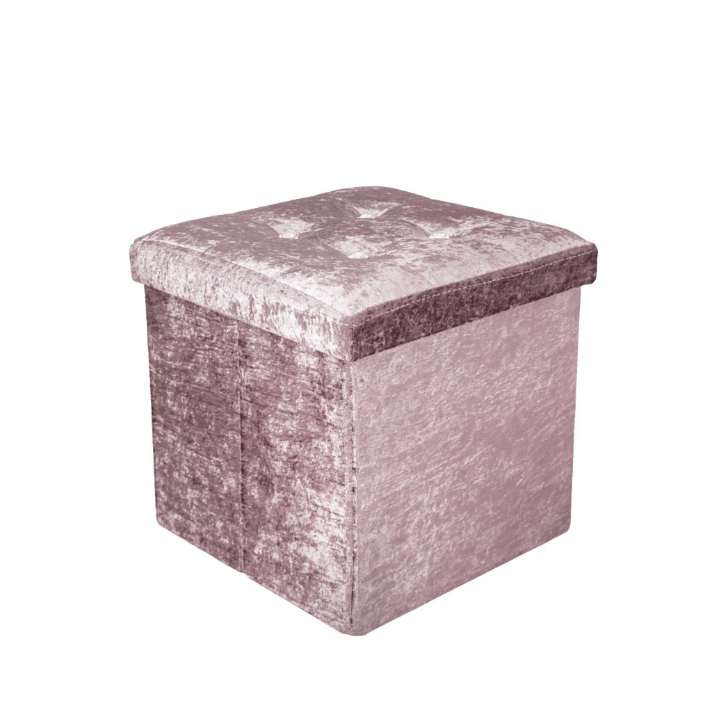 Crushed Velvet Storage Box Ottoman Pouffe 4 Colours 2 Sizes