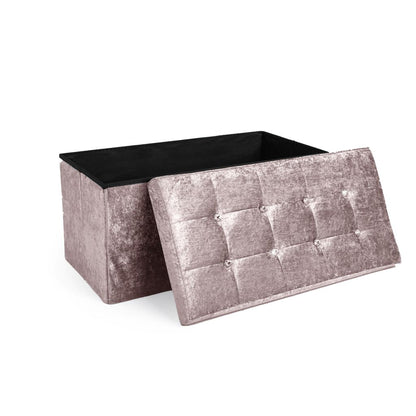 Crushed Velvet Storage Box Ottoman Pouffe 4 Colours 2 Sizes