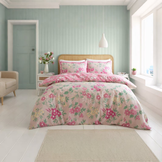 Pink Floral Reversible Duvet Set