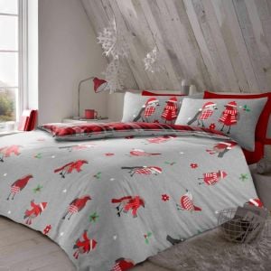 Flannel Printed Duvet Set winter robin