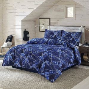 Blue Geometric Triangle Patterned Duvet Set