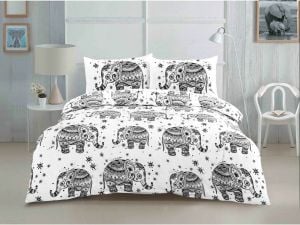 Black White Elephant Printed  Duvet Set