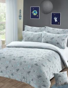 Glow In The Dark Outer Space Teddy Duvet Set