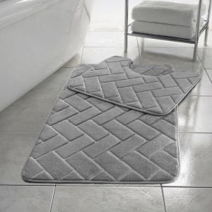 Herringbone Style Bath Mat Set Memory Foam