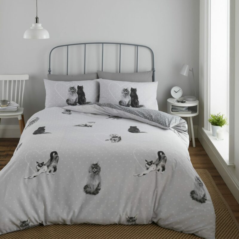 Kitty Cats Grey Printed Duvet Set