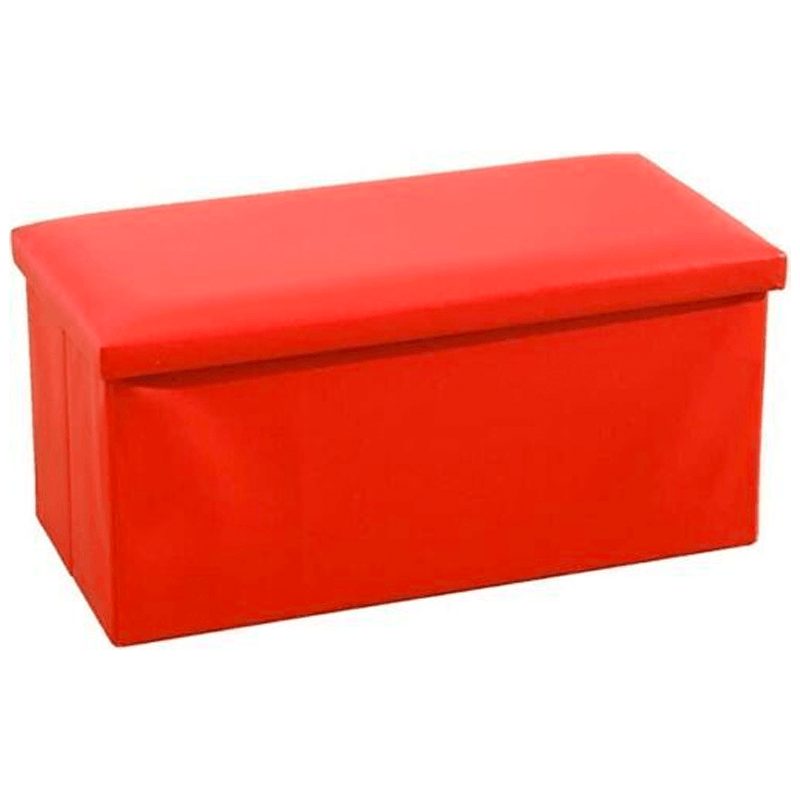 Red Foldable Storage Faux Leather Ottoman