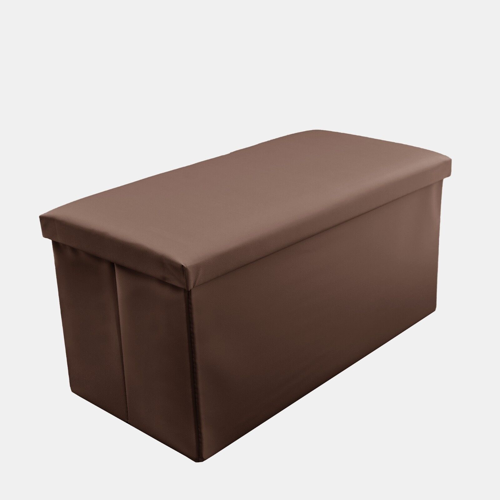 Brown Foldable Storage Faux Leather Ottoman